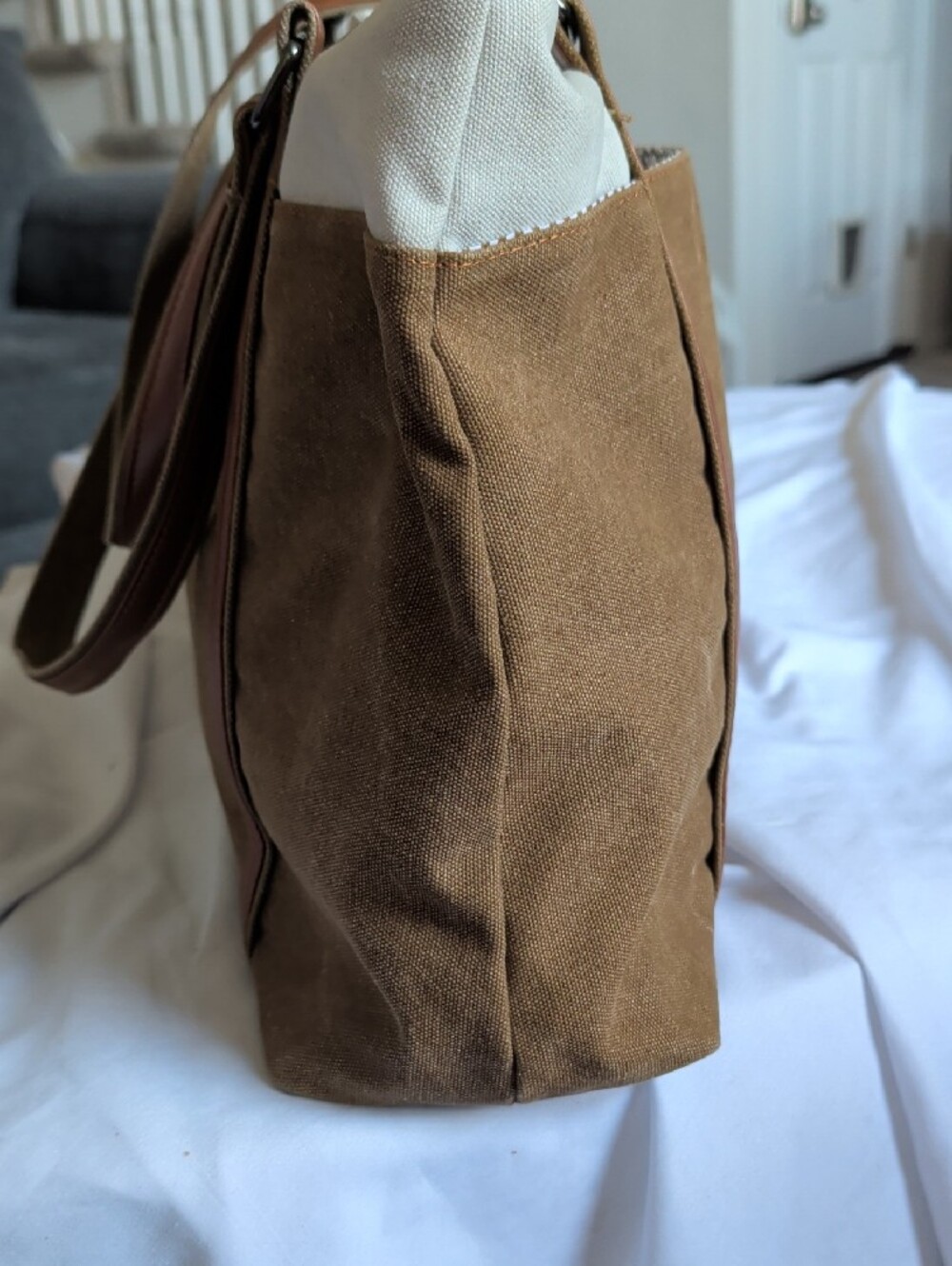 Canvas Tote Laptop Bag in Brown and Cream - Picture 2 of 4